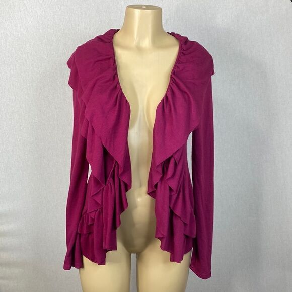New York and Company NY&C Women’s Size Small Dark Wine Ruffled Cardigan. VGUC - Picture 1 of 9